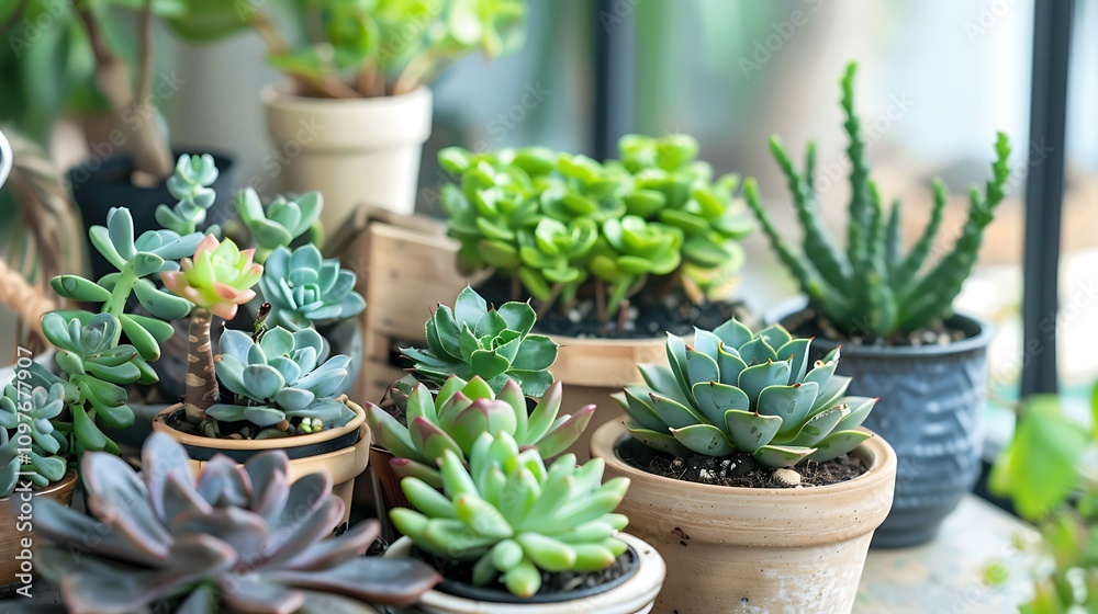 Desk with succulents and business elements Desk with succulents and business elements
