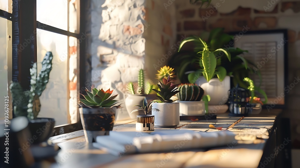 Desk with succulents and business elements