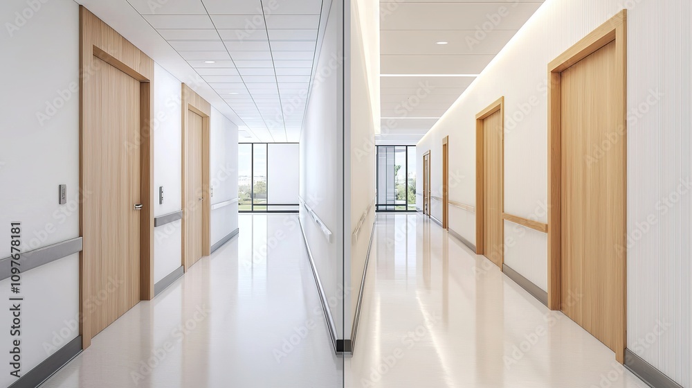 A contrast of two healthcare facilities: one in an affluent area with modern technology and one in a poor area with limited resources. A contrast of two healthcare facilities: one in an affluent area with modern technology and one in a poor area with limited resources.