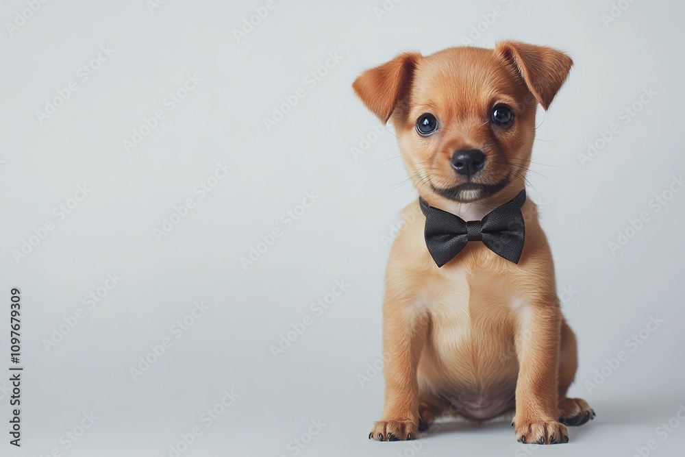 Cute puppy with bow tie on white background Cute puppy with bow tie on white background