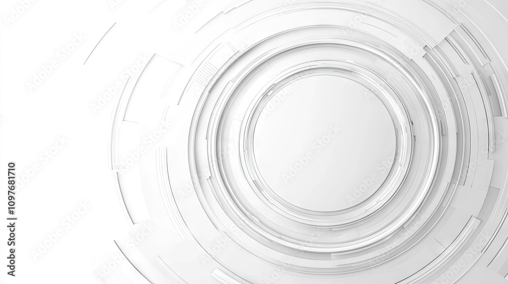 Fototapeta premium Abstract white circular design featuring layered rings and a central void.