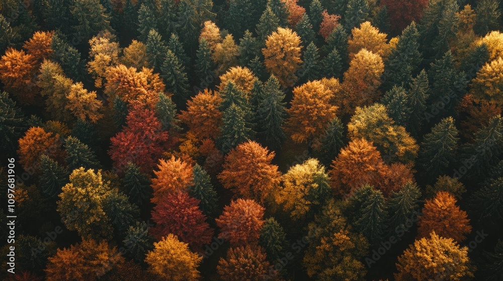 Aerial view of a vibrant autumn forest displaying a mix of red, orange, and yellow foliage, creating a stunning natural tapestry. Aerial view of a vibrant autumn forest displaying a mix of red, orange, and yellow foliage, creating a stunning natural tapestry.
