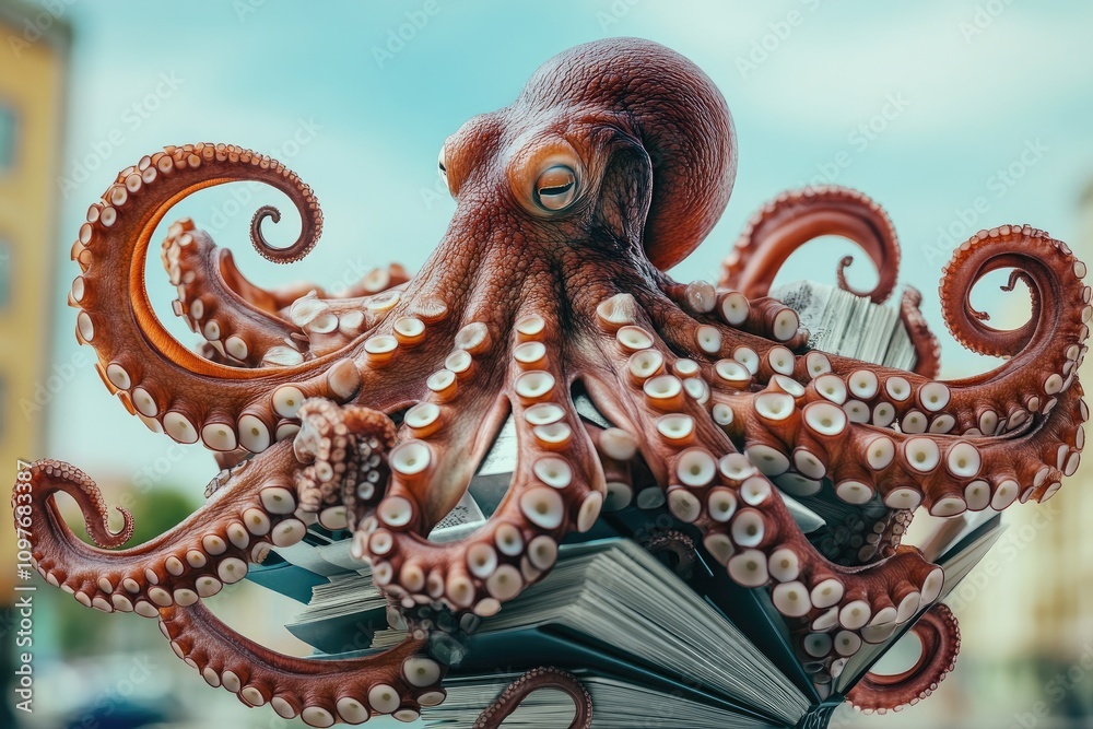 Obraz premium An octopus managing multiple tasks at once, with each tentacle handling a different task