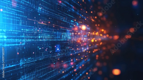 Wallpaper Mural Abstract digital data flow in vibrant shades of blue and orange, depicting the concept of technology and information transfer. Torontodigital.ca