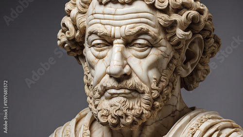 Detailed Marble Sculpture of an Old Stoic Philosopher