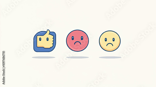 Feedback icons like, unhappy, sad.