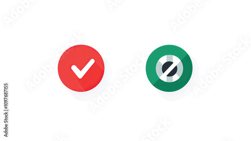 Red checkmark and green cross icons.