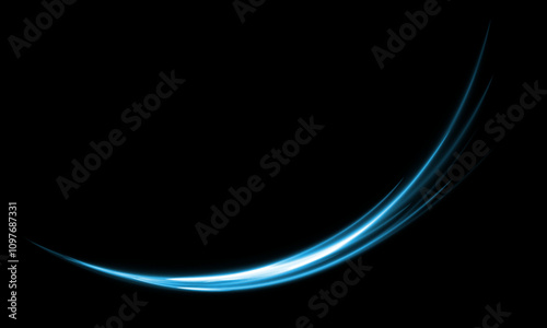 Abstract blue light speed motion movement curve on black background vector