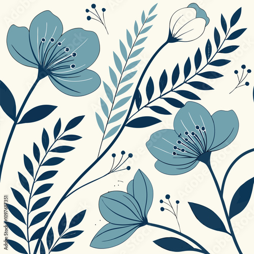  Spring Symphony Abstract Floral Blue Pattern Serie