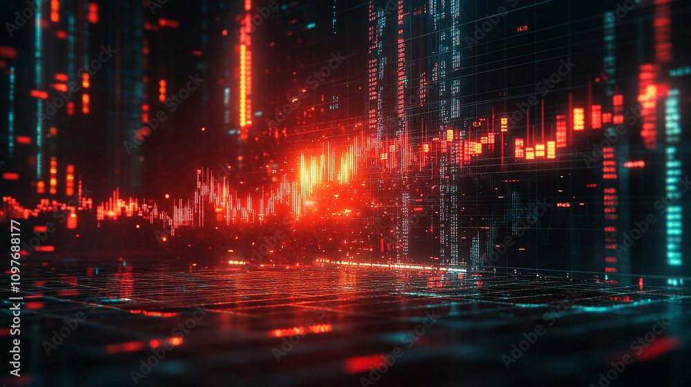 red stock market graph line sharply descending against a dark background conveying the theme of economic decline financial instability and market volatility symbolizes anxiety risk and potential loss red stock market graph line sharply descending against a dark background conveying the theme of economic decline financial instability and market volatility symbolizes anxiety risk and potential loss