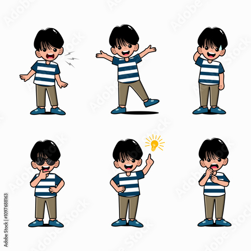 Cute korean boy in various expressions and gesture set