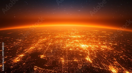 A breathtaking view of city lights forming a radiant grid across a vast urban area.