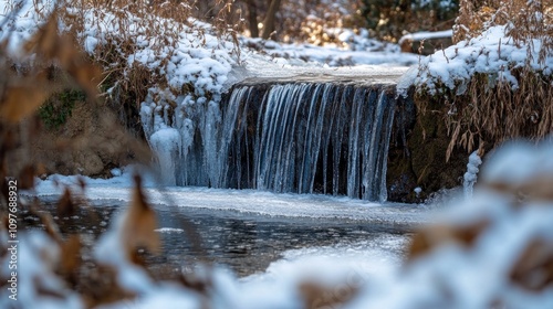 Frozen Waterfall Winter Scene Cascading Water Icy Stream