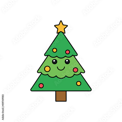 Wallpaper Mural Xmas Tree Clipart, Christmas Tree Cartoon, cute smiling christmas tree, Kawaii drawing. Vector illustration. Torontodigital.ca