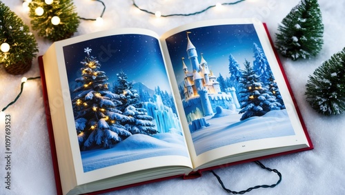 Enchanted Winter Wonderland Scene in Open Book