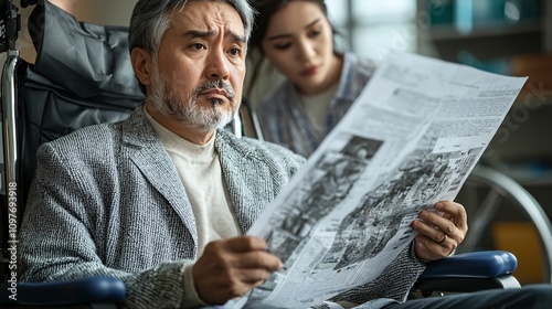 HR representative guiding an employee through the workers compensation claim process in a modern office Stock Photo with side copy space photo