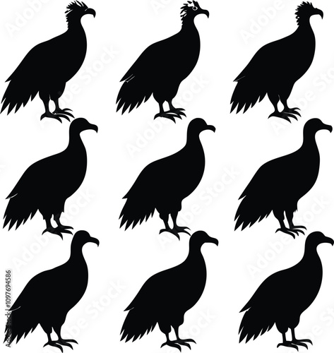 Silhouette Vultures Pattern: Black Bird Silhouettes, Wildlife, Nature Illustration, Vector Graphic, Repeating Design, Animal Theme