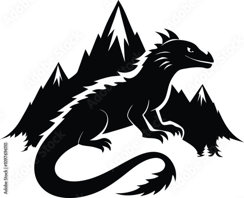 even more reptiles animal in mountain black color silhouette vector