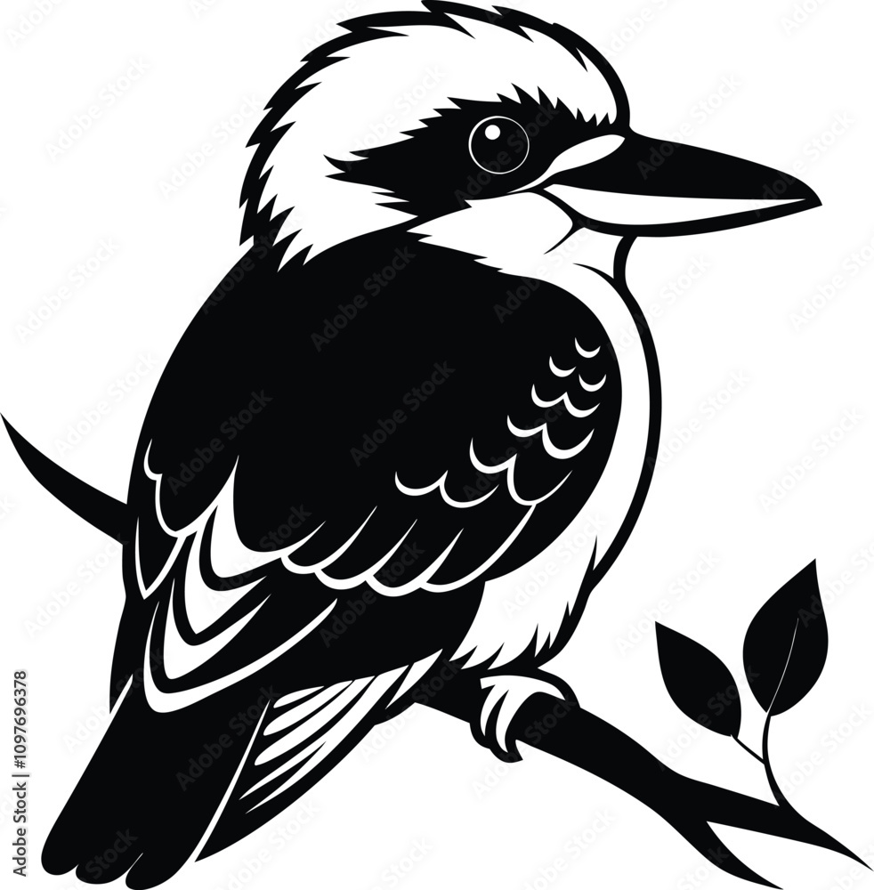 Obraz premium kookaburra animal in branch black color silhouette vector