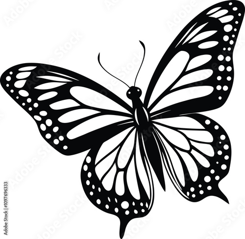 monarch butterfly animal in jumping black color silhouette vector  