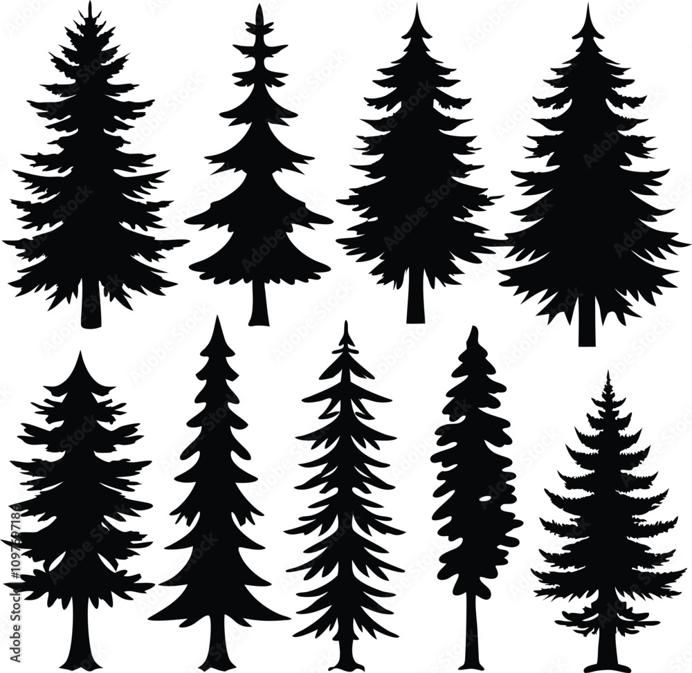 Fototapeta premium Set consistent dancing pine black color silhouette vector 