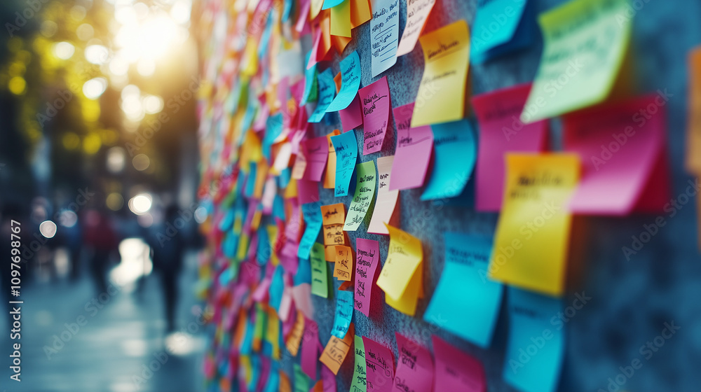 Sticky Note Post It Board Office. Business people meeting at office and use post it notes to share idea. Brainstorming concept. Sticky note on glass wall or blackboard. Set of colorful blank notes. Sticky Note Post It Board Office. Business people meeting at office and use post it notes to share idea. Brainstorming concept. Sticky note on glass wall or blackboard. Set of colorful blank notes.