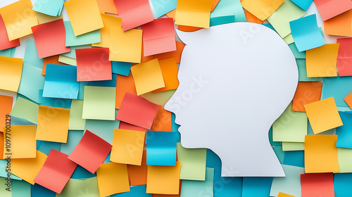 Sticky Note Post It Board Office. Business people meeting at office and use post it notes to share idea. Brainstorming concept. Sticky note on glass wall or blackboard. Set of colorful blank notes.