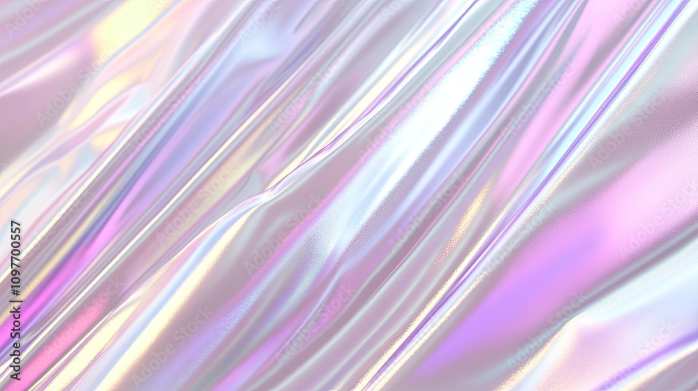 Trendy iridescent fabric with smooth, flowing texture in pastel hues. Trendy iridescent fabric with smooth, flowing texture in pastel hues.