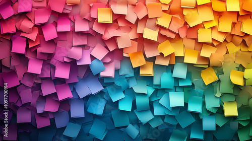 Sticky Note Post It Board Office. Business people meeting at office and use post it notes to share idea. Brainstorming concept. Sticky note on glass wall or blackboard. Set of colorful blank notes.	
