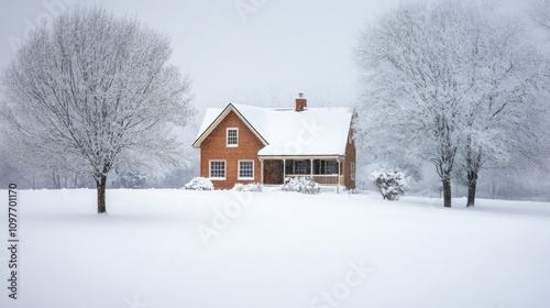 house in the snow. copy space