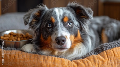 Adorable Australian Shepherd Puppy in its Cozy Bed photo