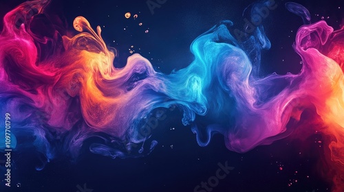 A vibrant swirl of colorful smoke, blending warm oranges and cool blues against a dark background.