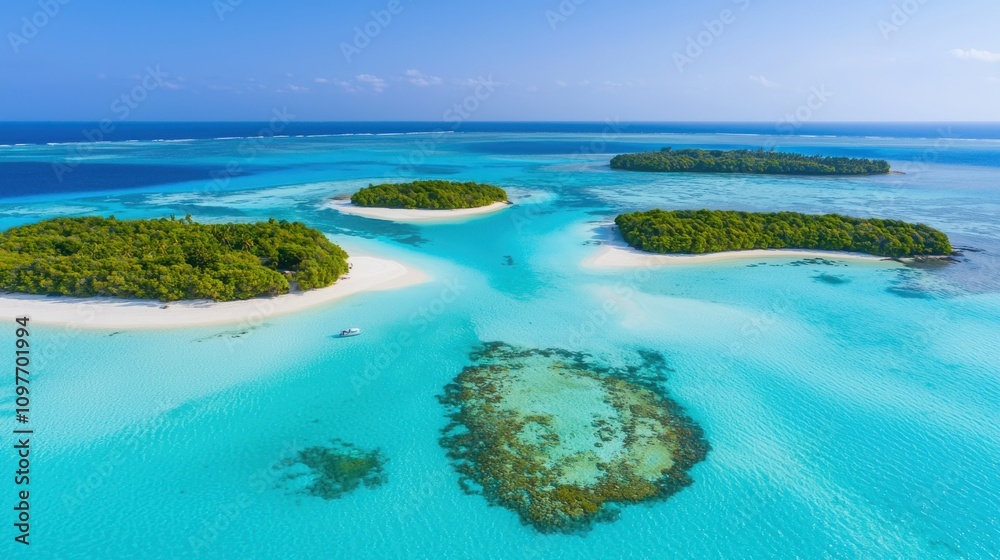 Obraz premium Drone capturing aerial shots of turquoise waters and islands nature scenic vibrant