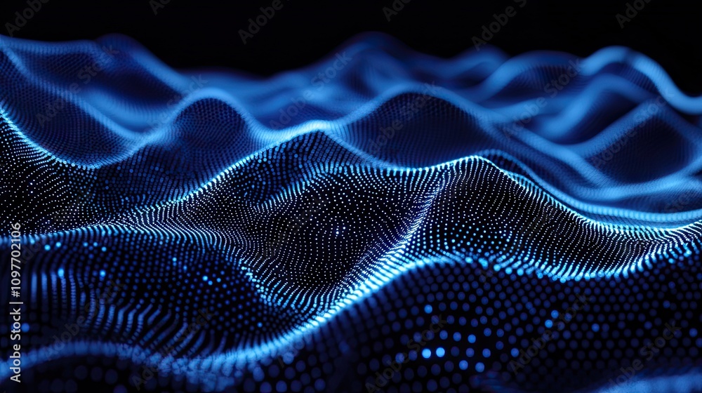 Mesmerizing blue digital waves creating a fluid, abstract landscape. Mesmerizing blue digital waves creating a fluid, abstract landscape.