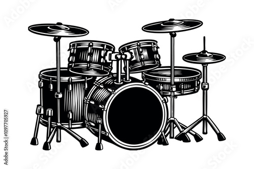 Black and White Drum Silhouette Vector Illustration