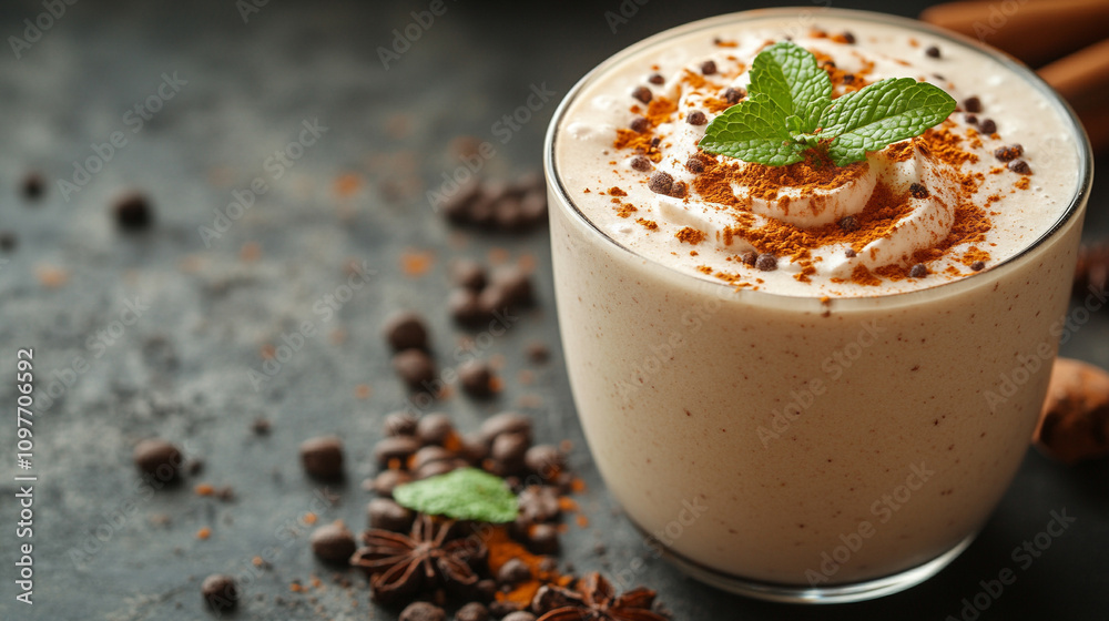 creamy protein smoothie topped with a dusting of powder, featuring vibrant colors and a fresh, energizing appearance that symbolizes health, vitality, and nutritional benefits creamy protein smoothie topped with a dusting of powder, featuring vibrant colors and a fresh, energizing appearance that symbolizes health, vitality, and nutritional benefits