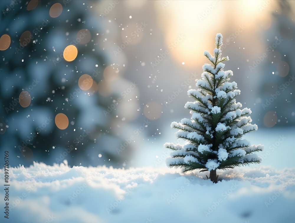 Empty white snow with blurred christmas tree on light background Empty white snow with blurred christmas tree on light background