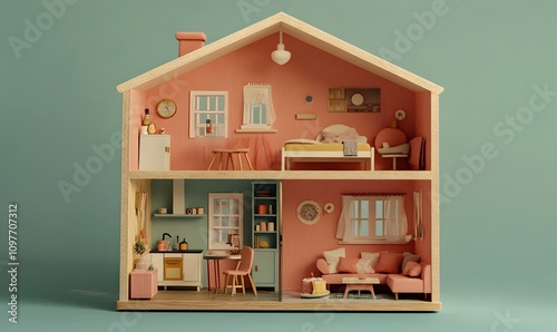 Pastel-toned dollhouse simple high realistic,generation AI