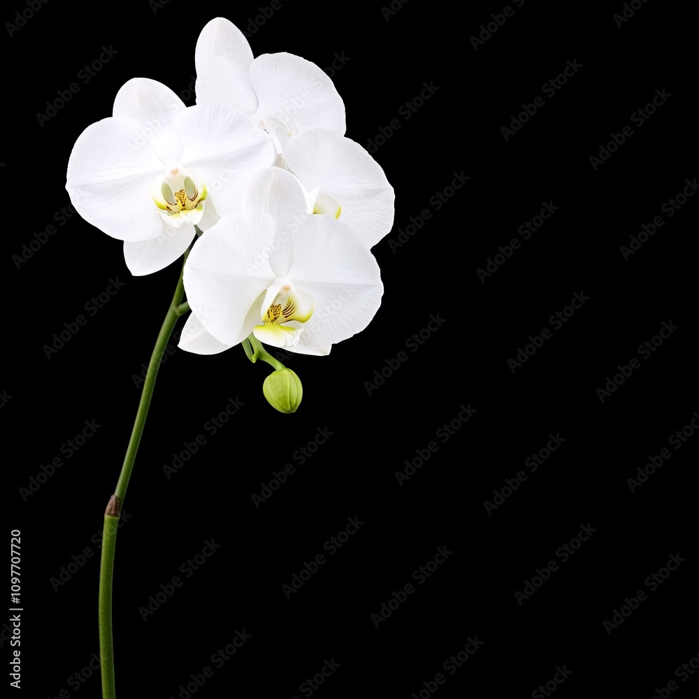 Obraz premium Elegant white orchid flower isolated on black background.