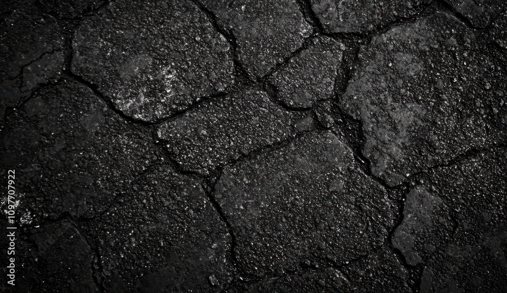 Fototapeta premium 黒くひび割れた地面のテクスチャーが印象的な風景