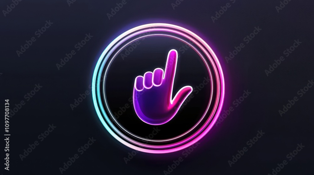 Hand Gesture Icon with Neon Glow on Dark Background for Design Hand Gesture Icon with Neon Glow on Dark Background for Design