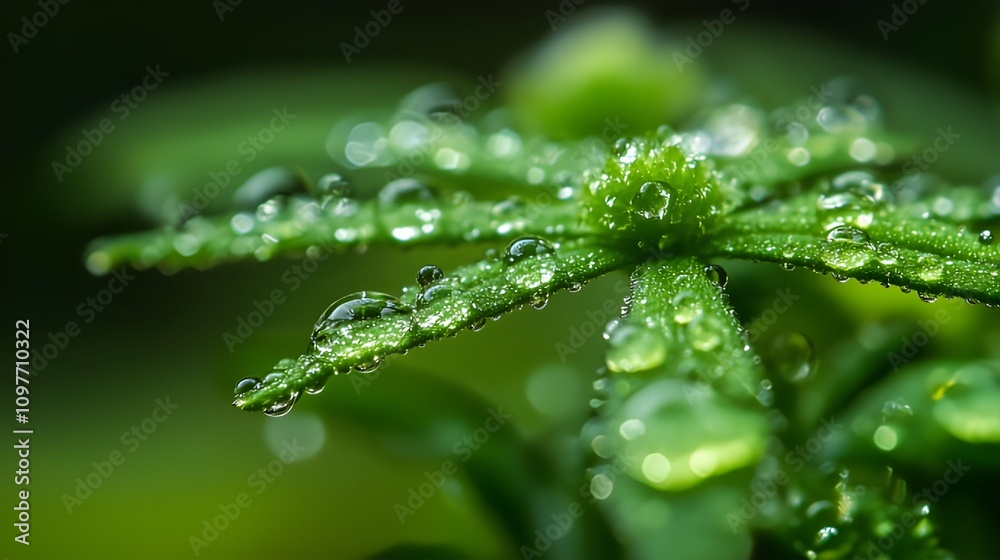 Crystal Clear Water Droplets on Leaf in Macro View Crystal Clear Water Droplets on Leaf in Macro View