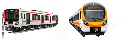Set of a modern train, isolated on a transparent background.