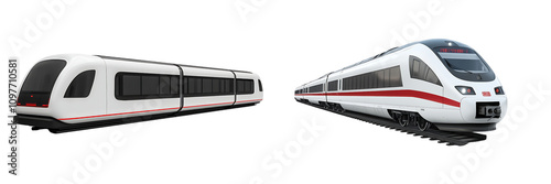 Set of a modern train, isolated on a transparent background.