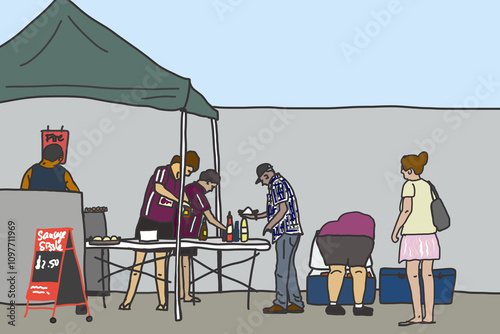 People at Saturday morning sausage sizzle fundraiser