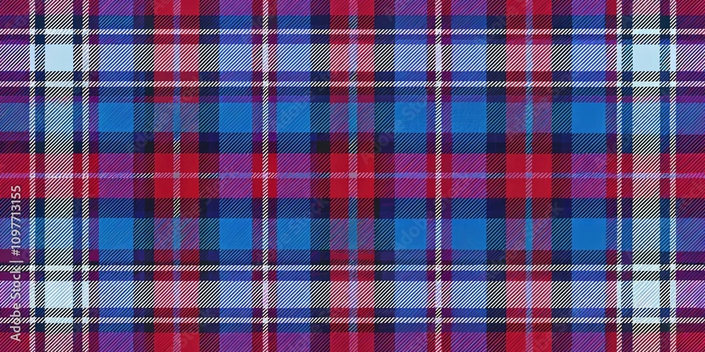 Seamless Plaid Tartan Pattern in Blue, Purple, Red, Black, and White – Perfect for Textiles, Fashion, Interior Design, and Digital Art Backgrounds Seamless Plaid Tartan Pattern in Blue, Purple, Red, Black, and White – Perfect for Textiles, Fashion, Interior Design, and Digital Art Backgrounds