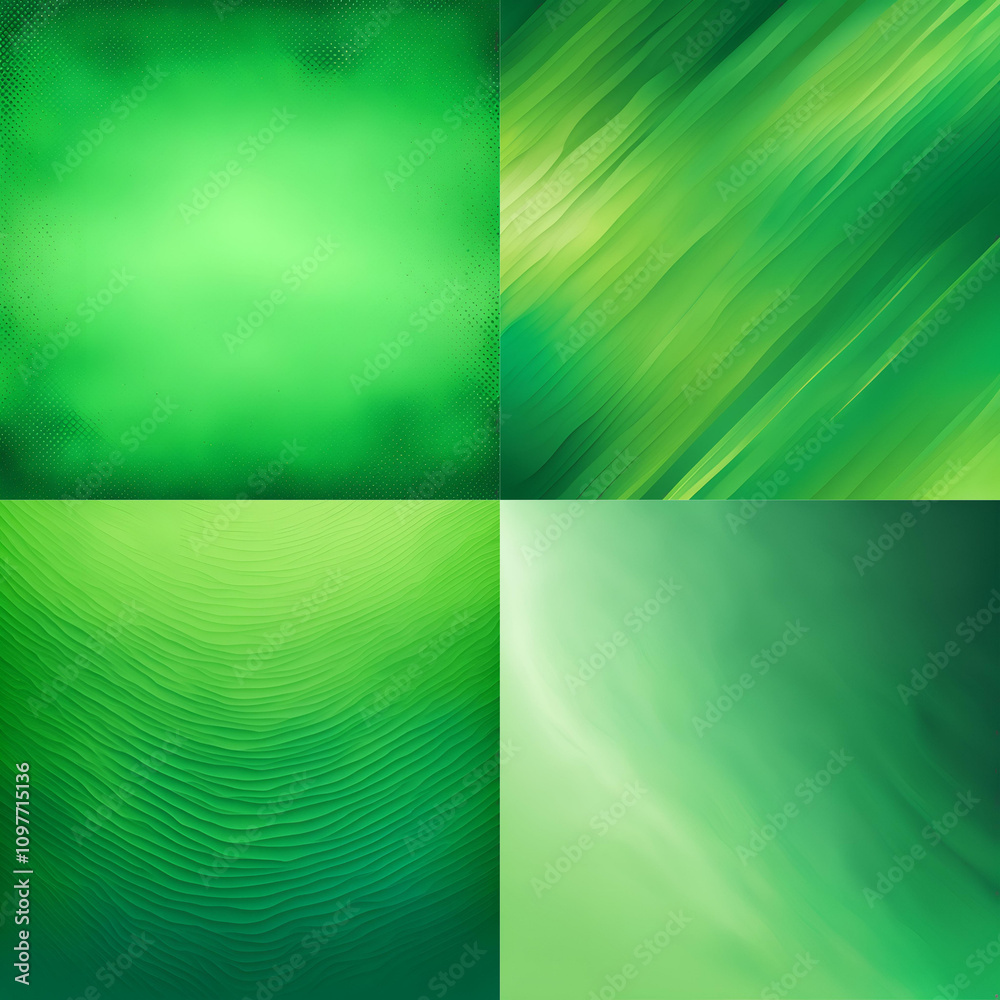 Obraz premium A set of four vibrant green abstract backgrounds with unique textures and patterns, perfect for design projects, digital art, presentations, or as versatile wallpapers.