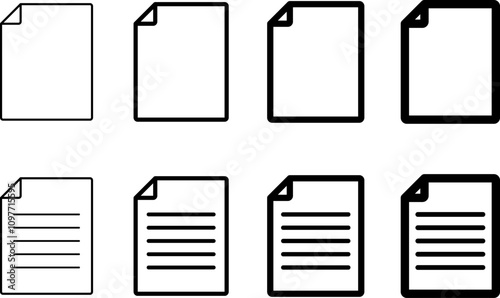 page icon set. Contains such icons as Document. Paper documents sign 