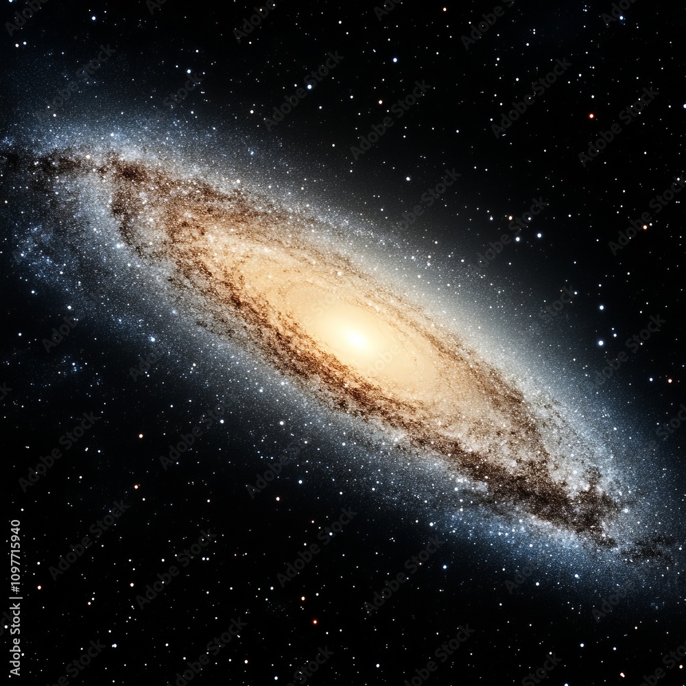 Obraz premium Stunning spiral galaxy in deep space, showcasing cosmic dust and stars.
