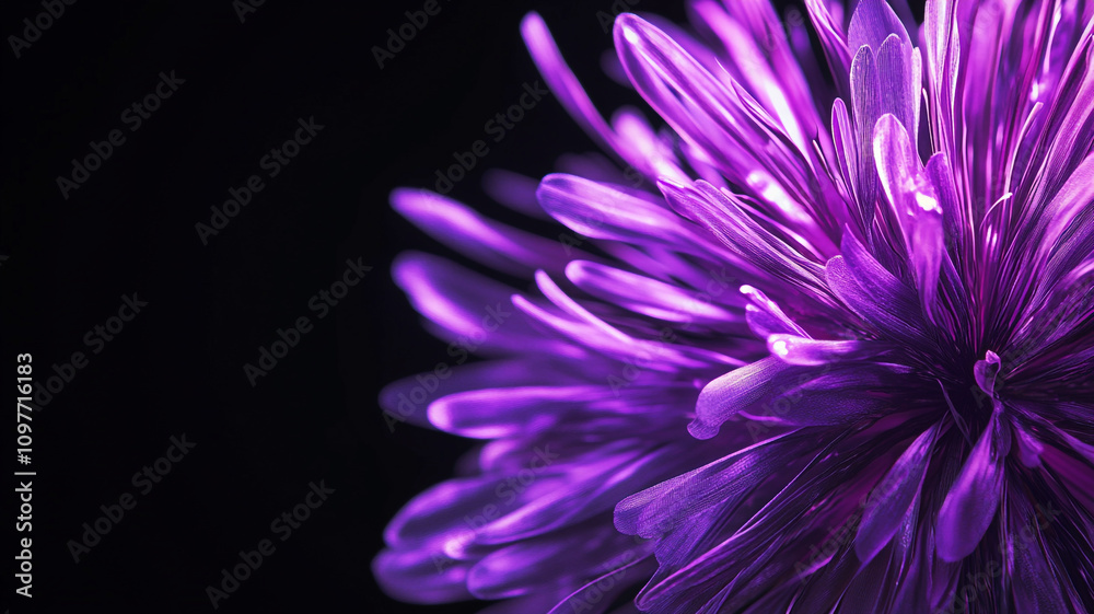 Vibrant purple flower with intricate petal details against a dark background